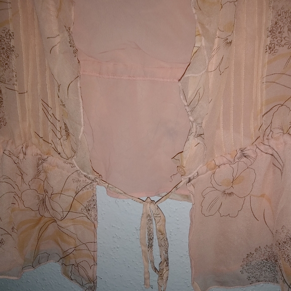 Separates NYC Design L Silk Peach Tie Front Ruffle Floral - Picture 6 of 7